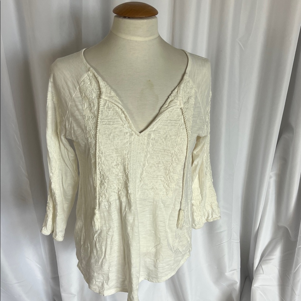 Lucky Brand embroidered boho White Women's Blouse- Medium